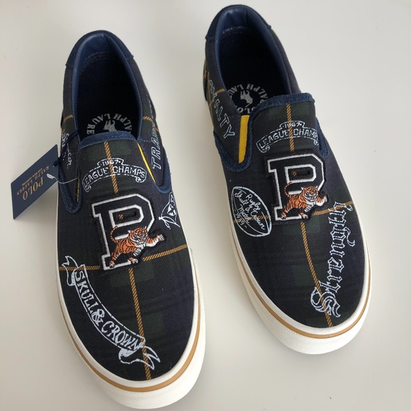 NEW Polo Ralph Lauren tartan plaid slip on sneaker